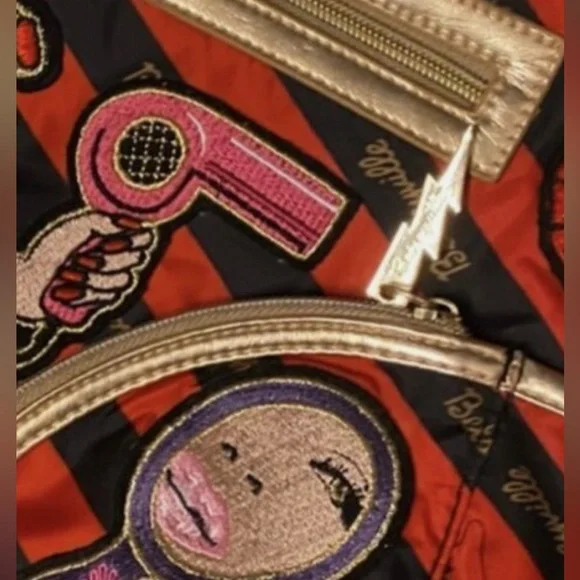 Betsey Johnson Betseyville Embroidered Makeup Patches Purse Handbag, Y2K - Picture 2 of 4